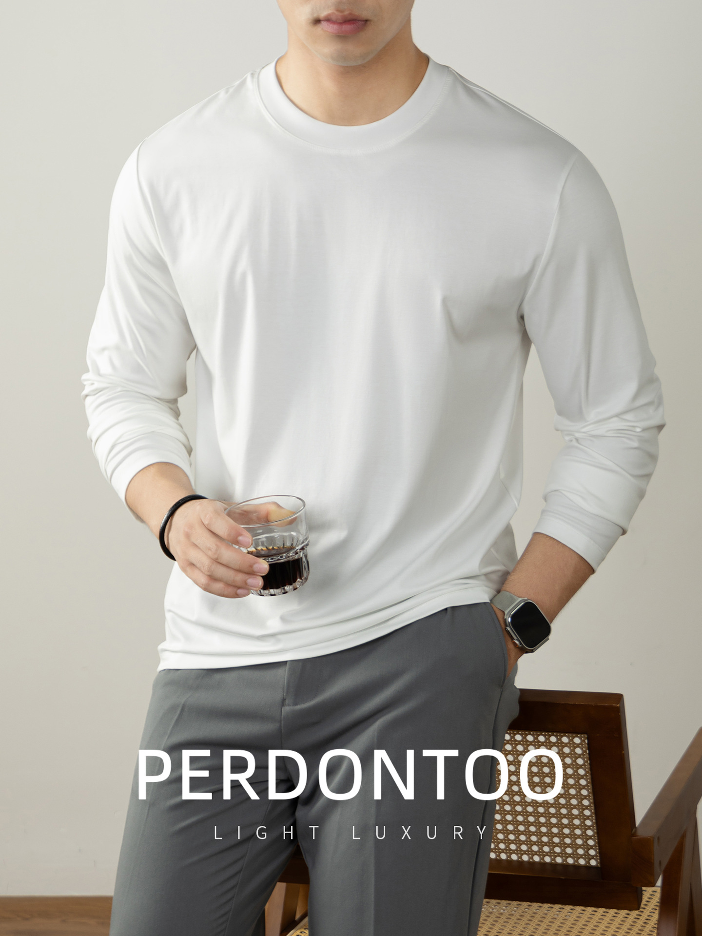 200 수 롱 스웨이드 남성 긴팔 티셔츠 2025 신상 봄 가을 고급 심플한 이너 남성