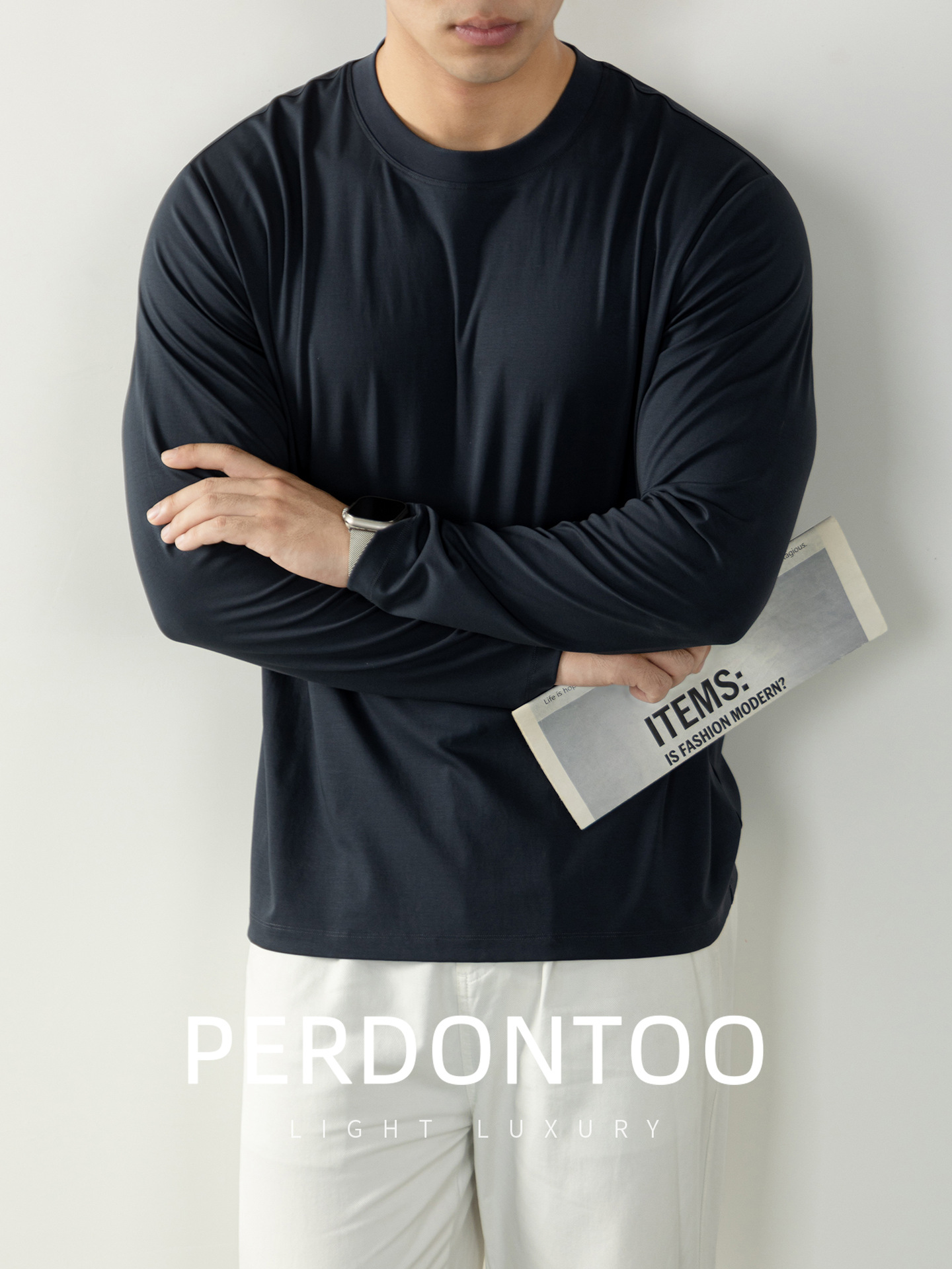 200 수 롱 스웨이드 남성 긴팔 티셔츠 2025 신상 봄 가을 고급 심플한 이너 남성