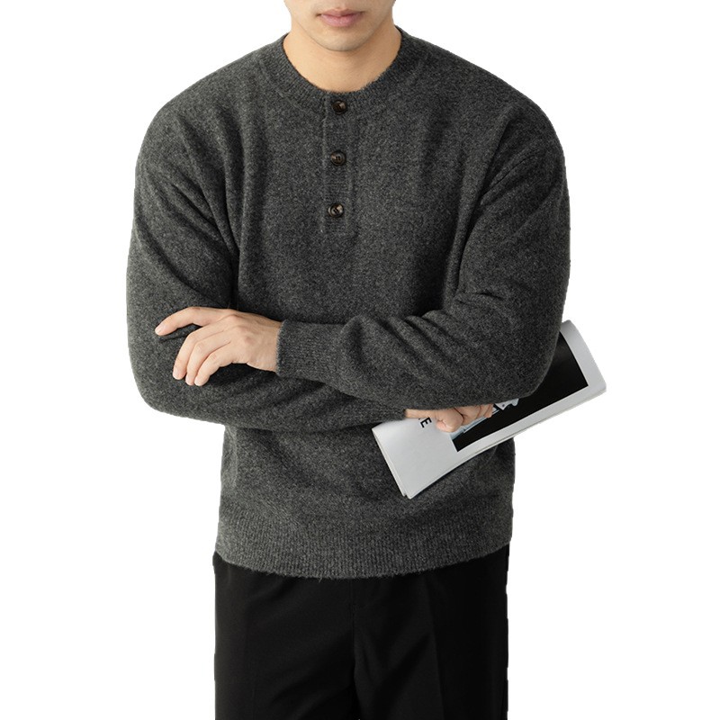 터프한 헨리넥 가을 겨울 두툼한 니트 스웨터 토트 따뜻한 남성 스웨터