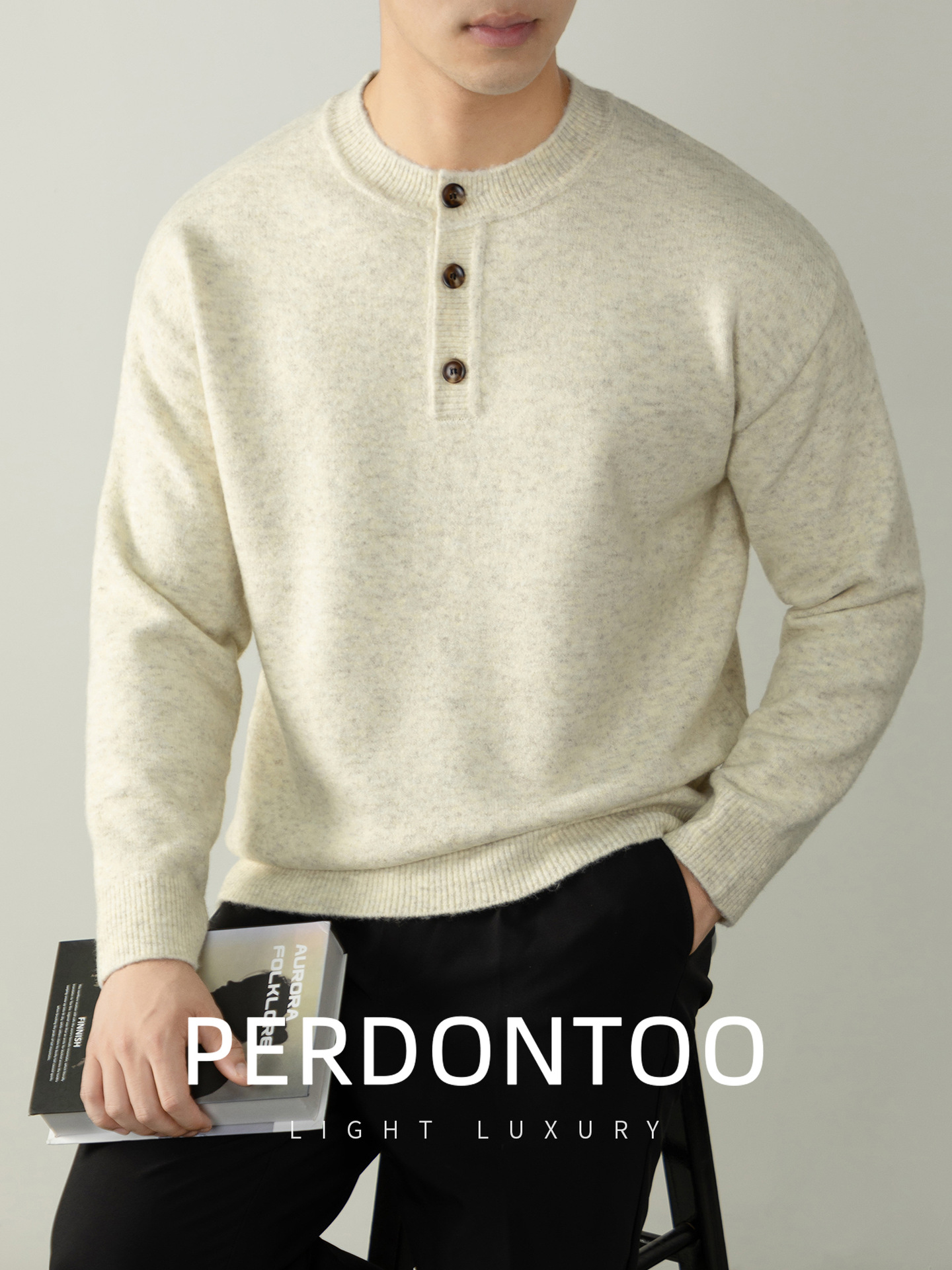 터프한 헨리넥 가을 겨울 두툼한 니트 스웨터 토트 따뜻한 남성 스웨터