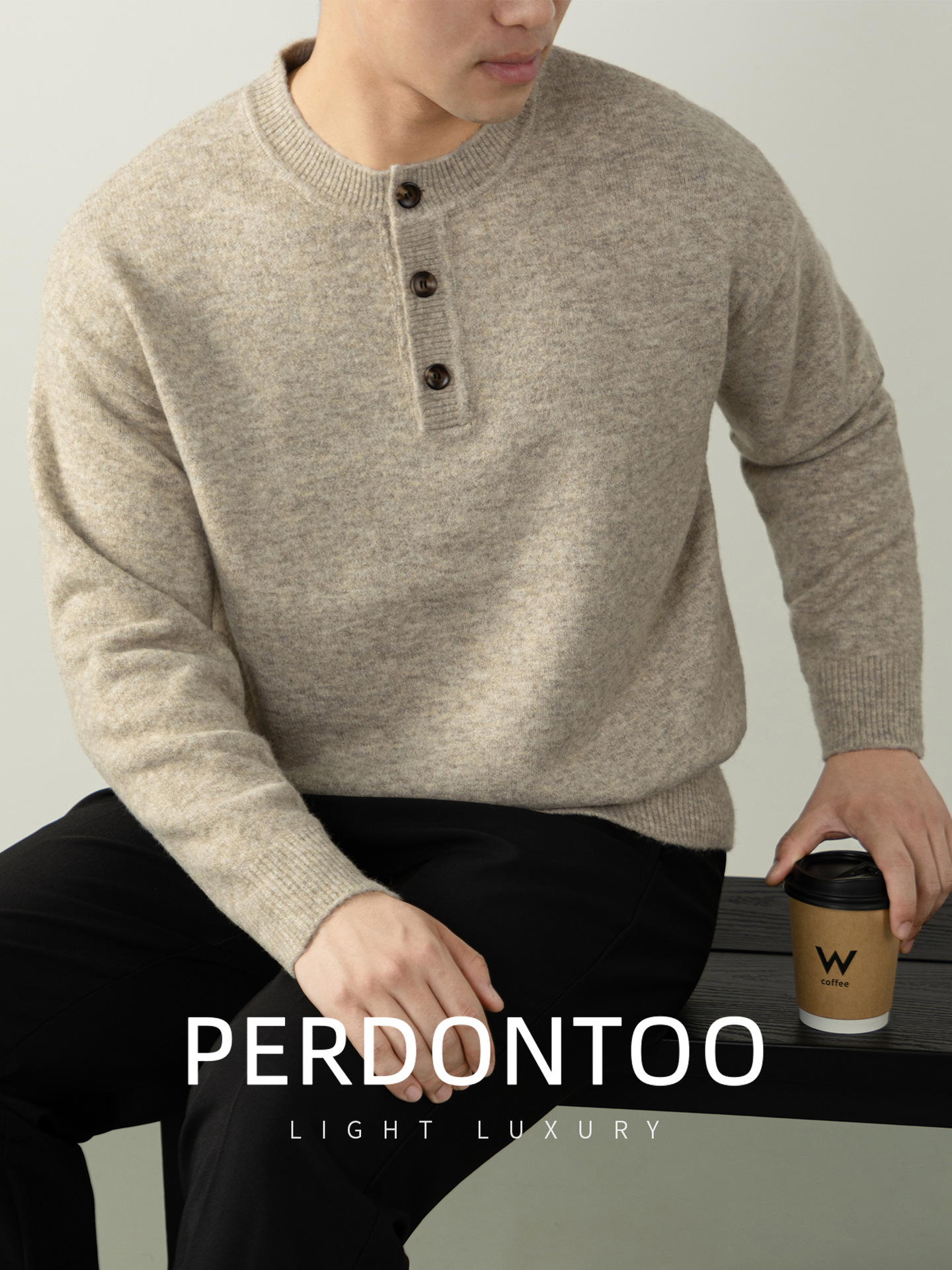 터프한 헨리넥 가을 겨울 두툼한 니트 스웨터 토트 따뜻한 남성 스웨터