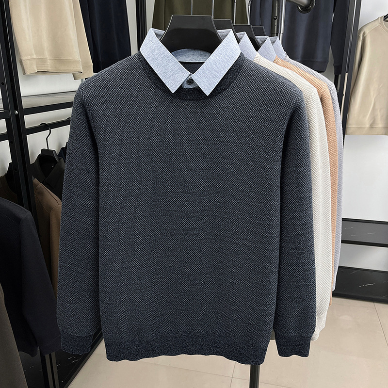 남성 겨울 기모를 두툼하게 덧대 보온 페이크 캐주얼한 두 벌 파스텔 톤 스타일 터틀넥 이너 탑 남성복