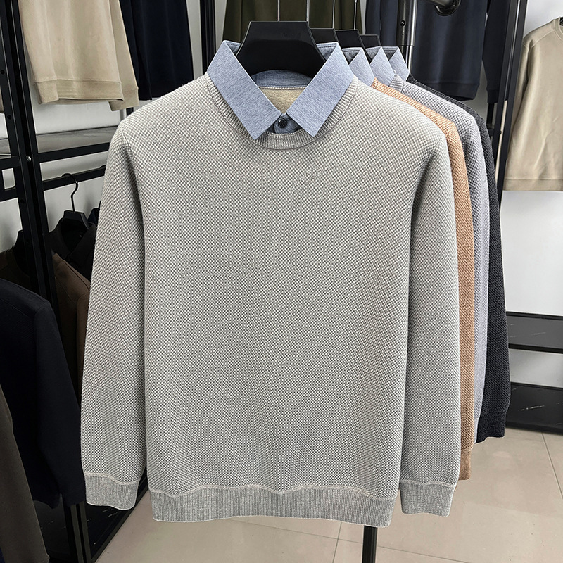 남성 겨울 기모를 두툼하게 덧대 보온 페이크 캐주얼한 두 벌 파스텔 톤 스타일 터틀넥 이너 탑 남성복