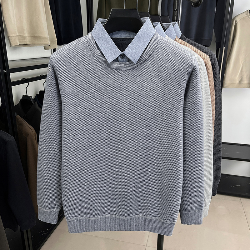 남성 겨울 기모를 두툼하게 덧대 보온 페이크 캐주얼한 두 벌 파스텔 톤 스타일 터틀넥 이너 탑 남성복