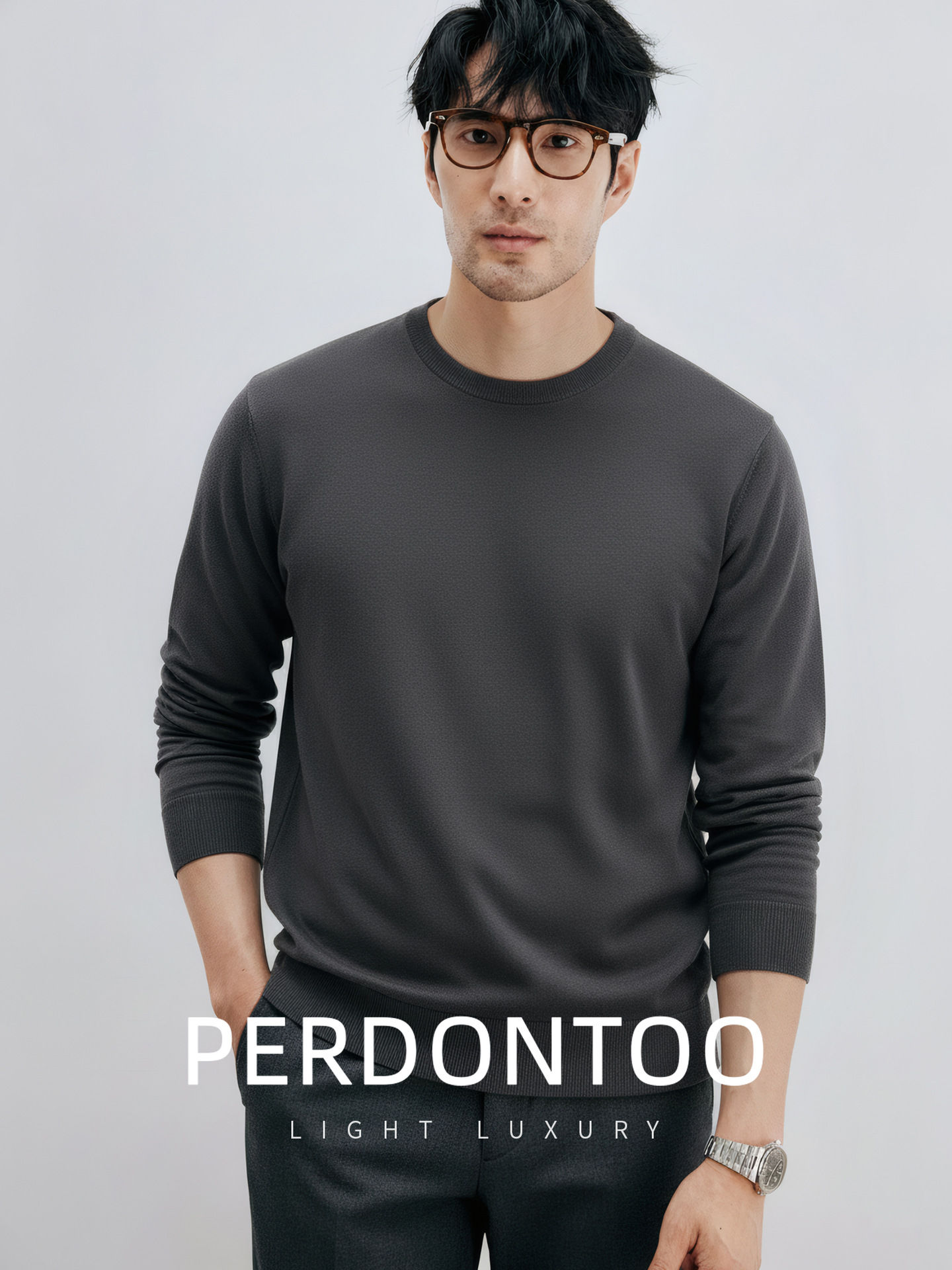 쫀득쫀득한 양털 모달 가을 겨울 보온 스웨터 남성용 올드 머니 라운드 니트