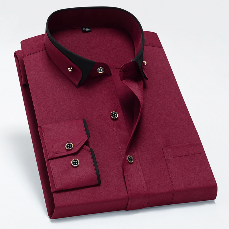 뉴 남성 칼라 스트레치 긴팔 셔츠 비즈니스 캐주얼 다림질 프리 셔츠