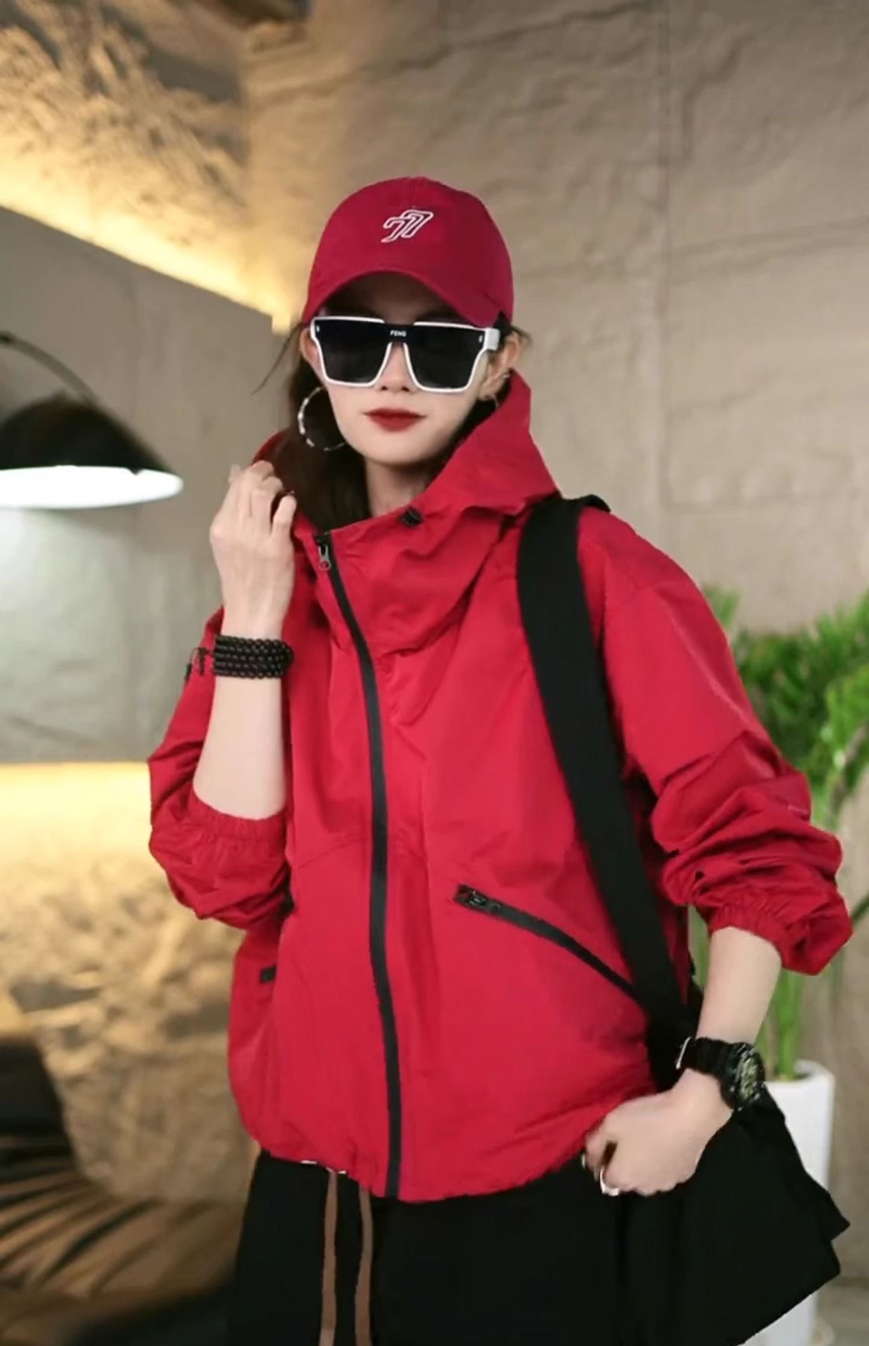 라지 사이즈 바람막이 아우터 여성 후드 탑 롱 슬리브