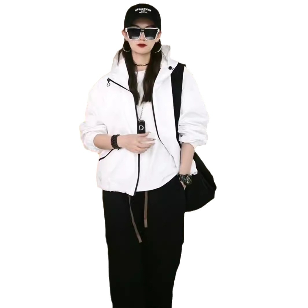 라지 사이즈 바람막이 아우터 여성 후드 탑 롱 슬리브