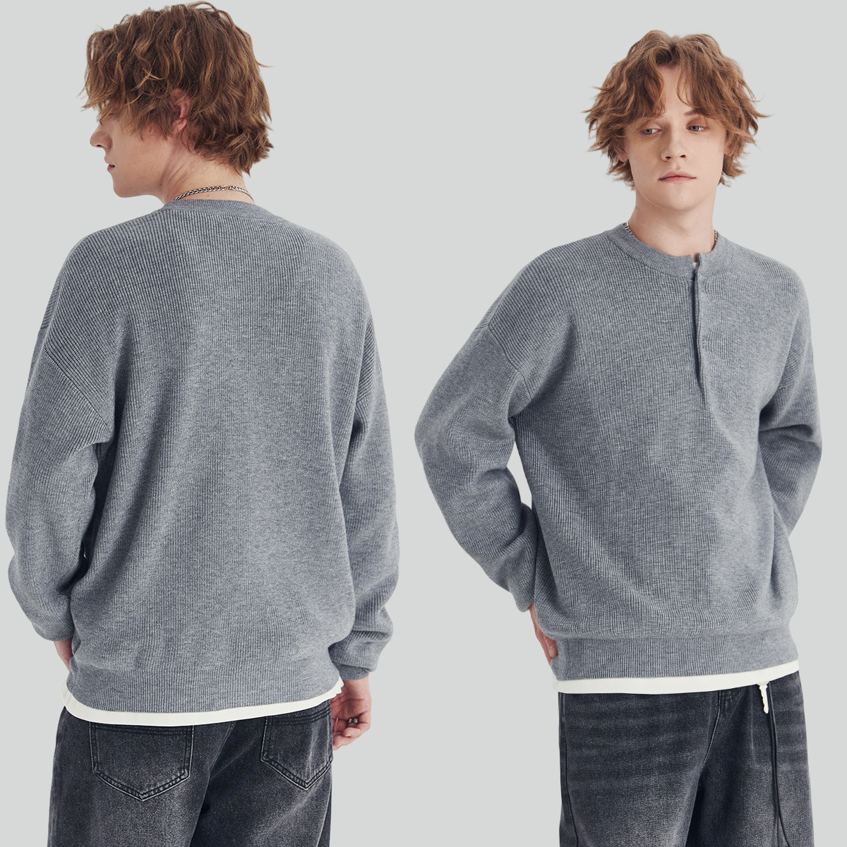 남성복 가을 겨울 반오픈 니트 남성패션 고급스러움의 루즈핏 니트 긴팔 이너