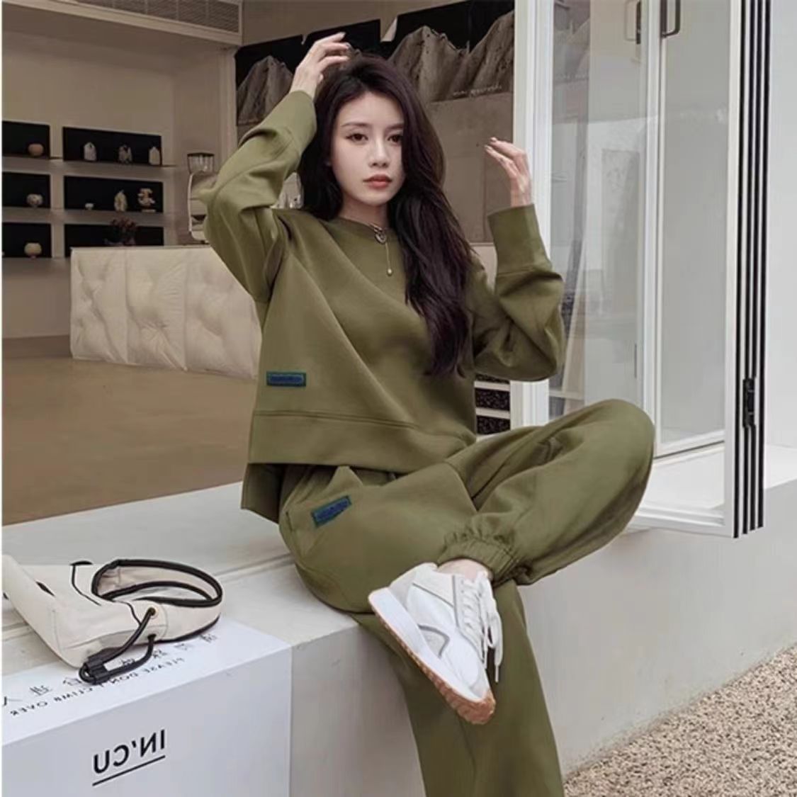 라지 사이즈 편한 레포츠 세트가을겨울 맨투맨 투피스녀