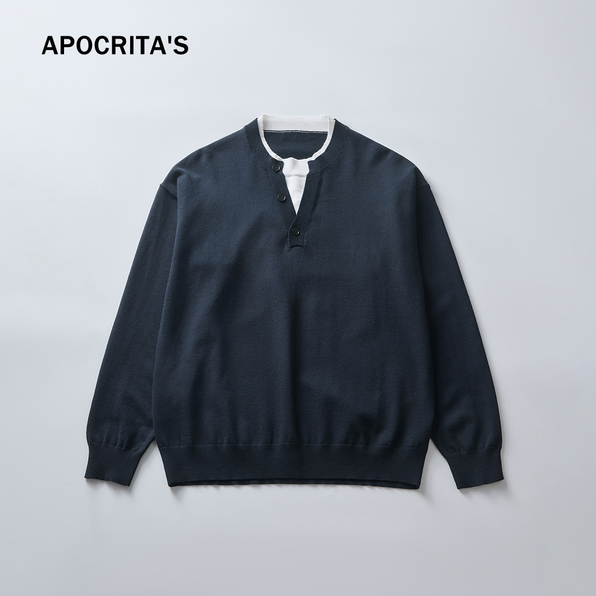 남성복 패치 스웨터 두 벌 남성 가을 겨울 고급감 루즈핏 롱 슬리브 니트 이너에 이너