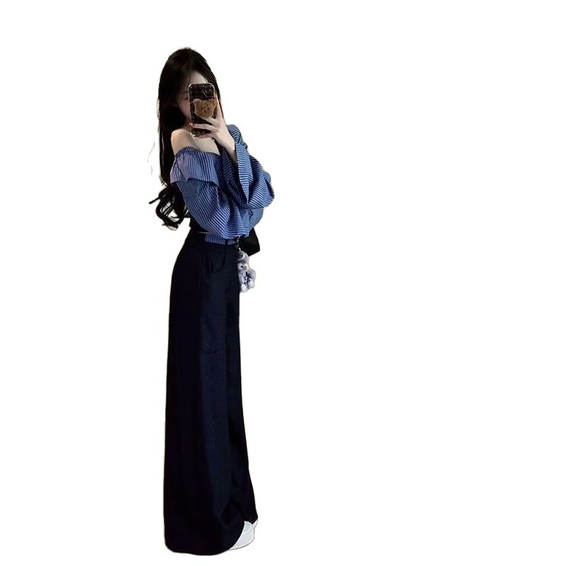 일자 숄더 상의에 캐주얼팬츠 투피스예요