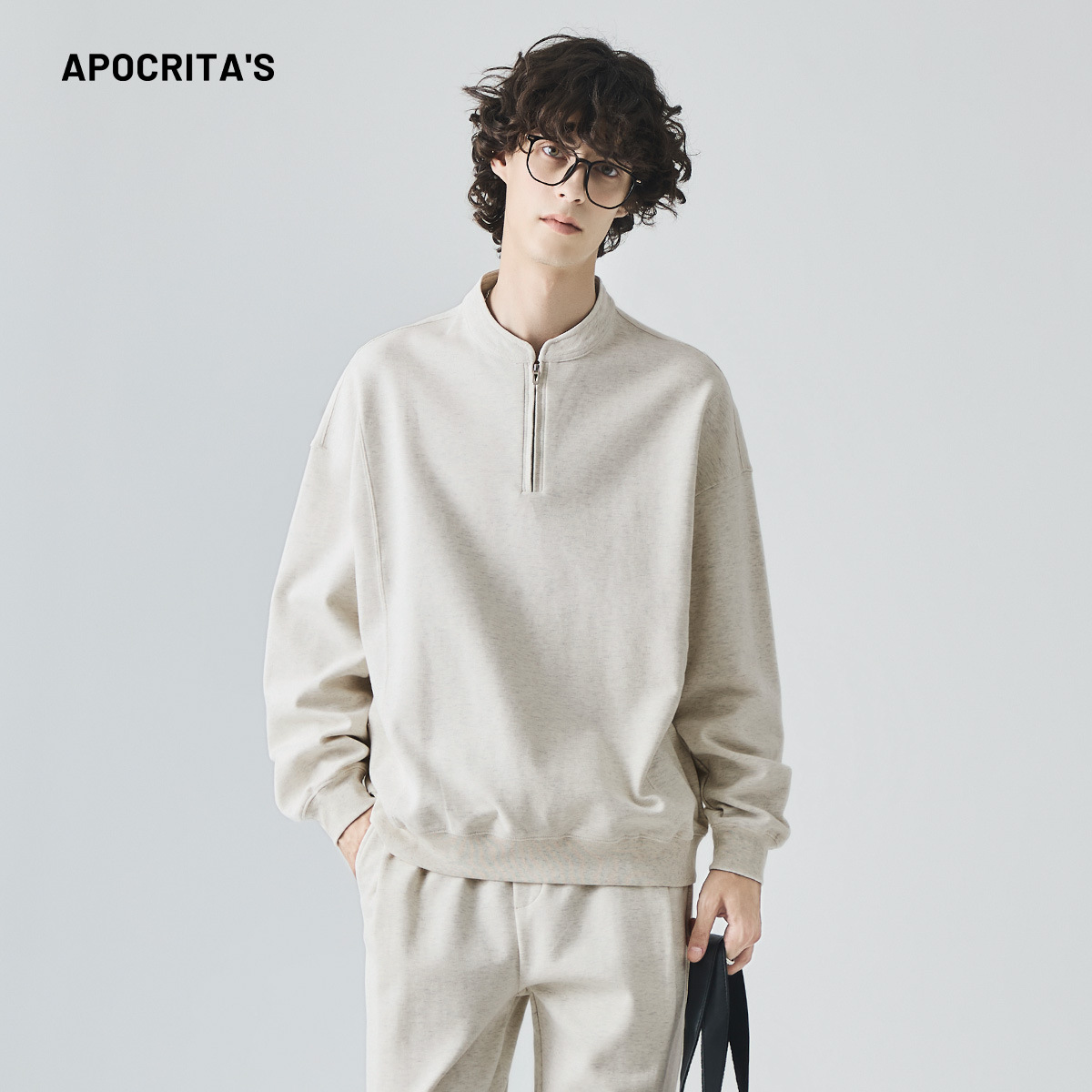 남성복 반집업 맨투맨 남성 가을 루즈한 차이나 브러싱 솔리드 이너 롱 슬리브 티셔츠