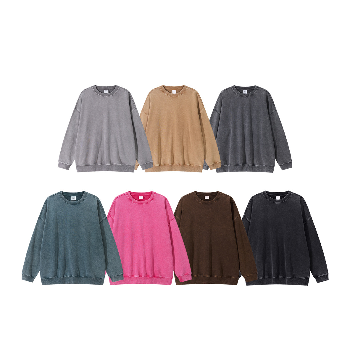 남성용 겨울 신상품 420g 아메리카식 빈티지 워싱 빈티지 눈꽃 박스 디자인감의 라운드 맨투맨입니다