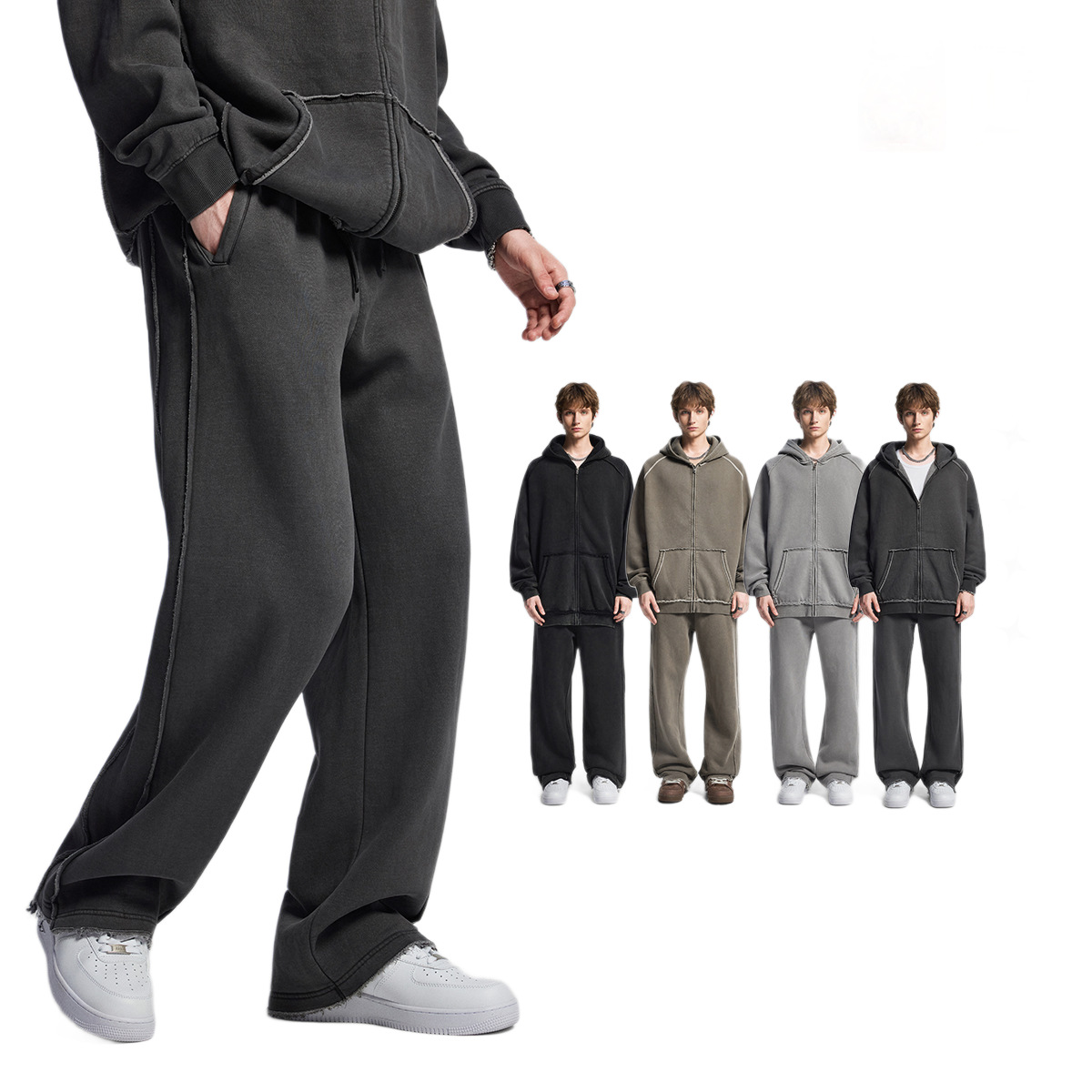 남성 바지 가을 겨울 신상품 아메리칸 레트로 주니어 맨투맨 패션 바지 남성 통 캐주얼 바지