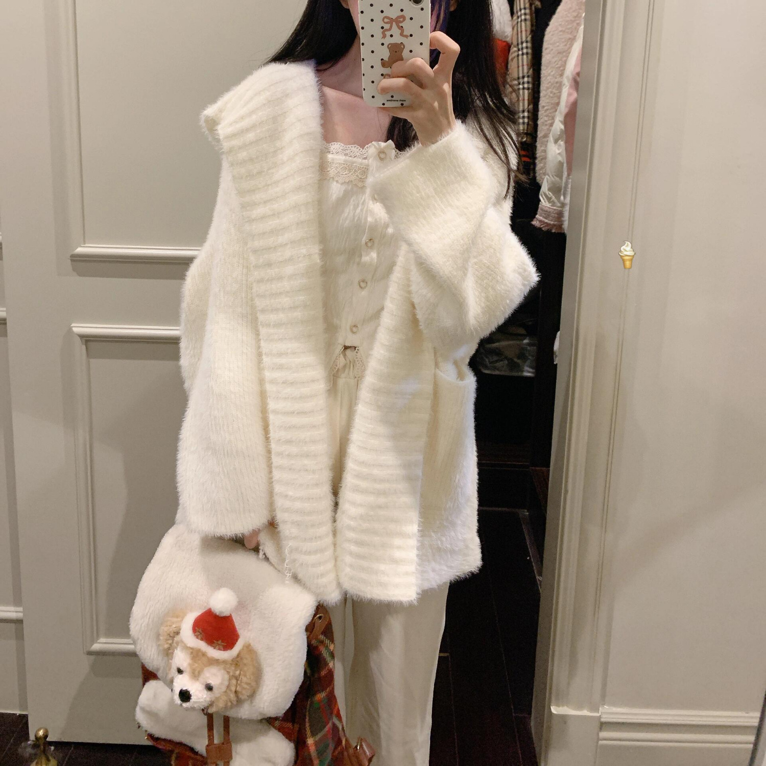 흰색 후드 터틀넥 프랑스식 스웨터 니트 탑 카디건