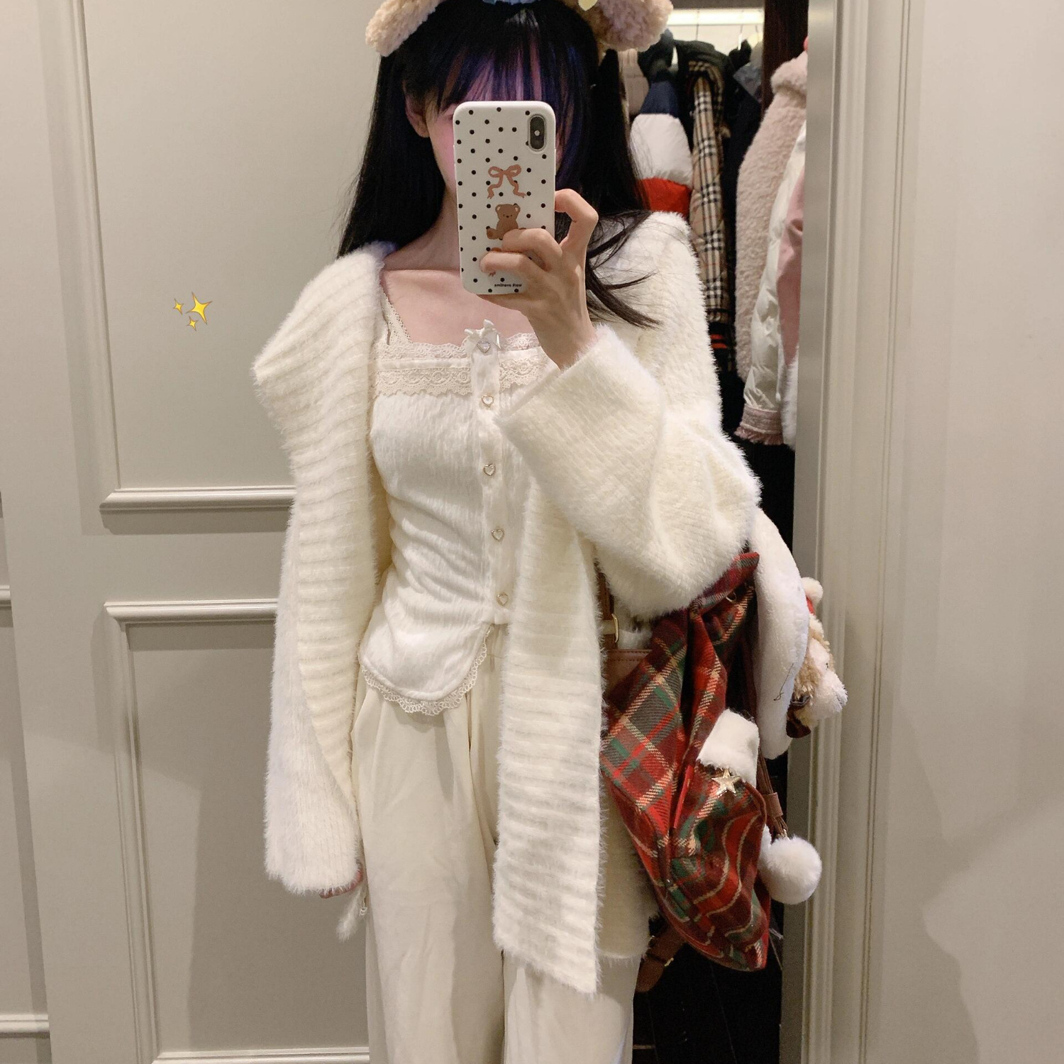 흰색 후드 터틀넥 프랑스식 스웨터 니트 탑 카디건