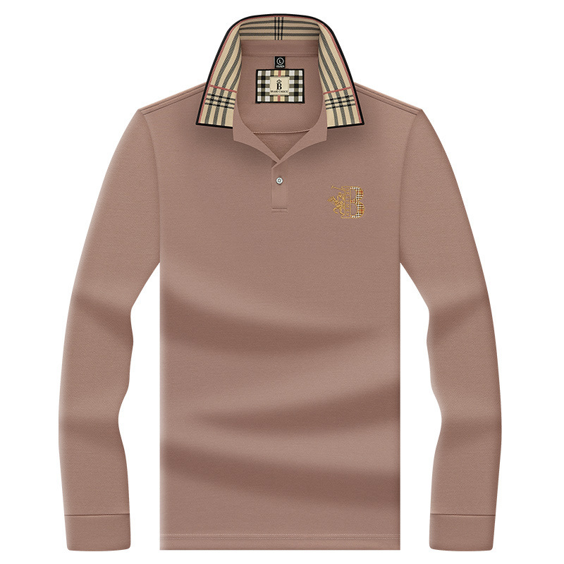 폴로 셔츠 남성 체크 칼라 이너 남성 폴로 셔츠 긴팔 티셔츠 비즈니스 캐주얼 자수