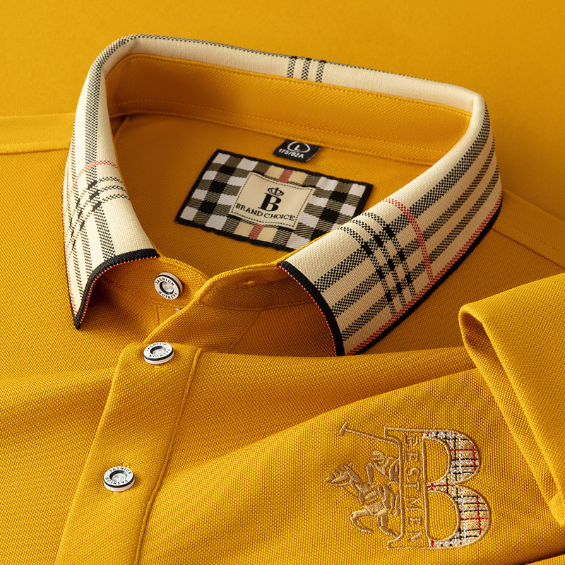 폴로 셔츠 남성 체크 칼라 이너 남성 폴로 셔츠 긴팔 티셔츠 비즈니스 캐주얼 자수