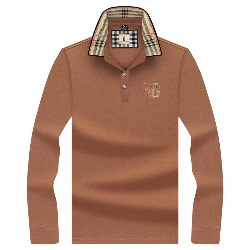 폴로 셔츠 남성 체크 칼라 이너 남성 폴로 셔츠 긴팔 티셔츠 비즈니스 캐주얼 자수