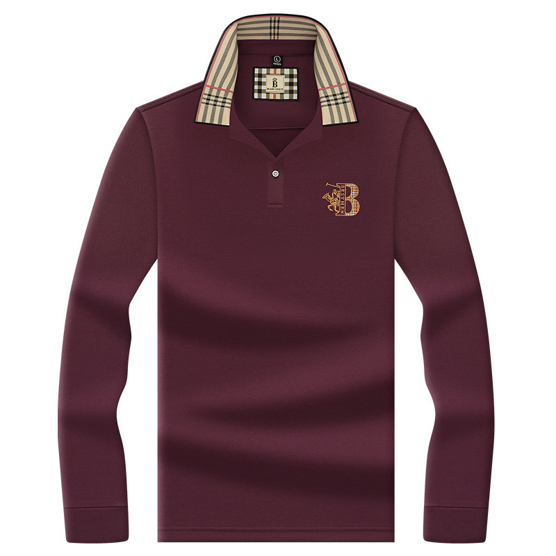 폴로 셔츠 남성 체크 칼라 이너 남성 폴로 셔츠 긴팔 티셔츠 비즈니스 캐주얼 자수