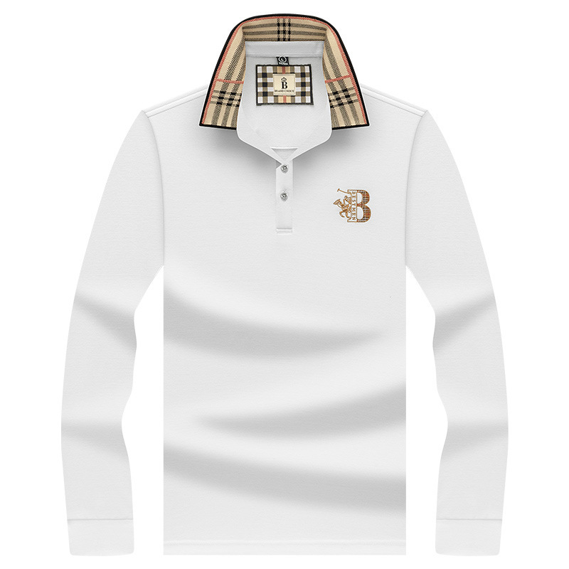 폴로 셔츠 남성 체크 칼라 이너 남성 폴로 셔츠 긴팔 티셔츠 비즈니스 캐주얼 자수