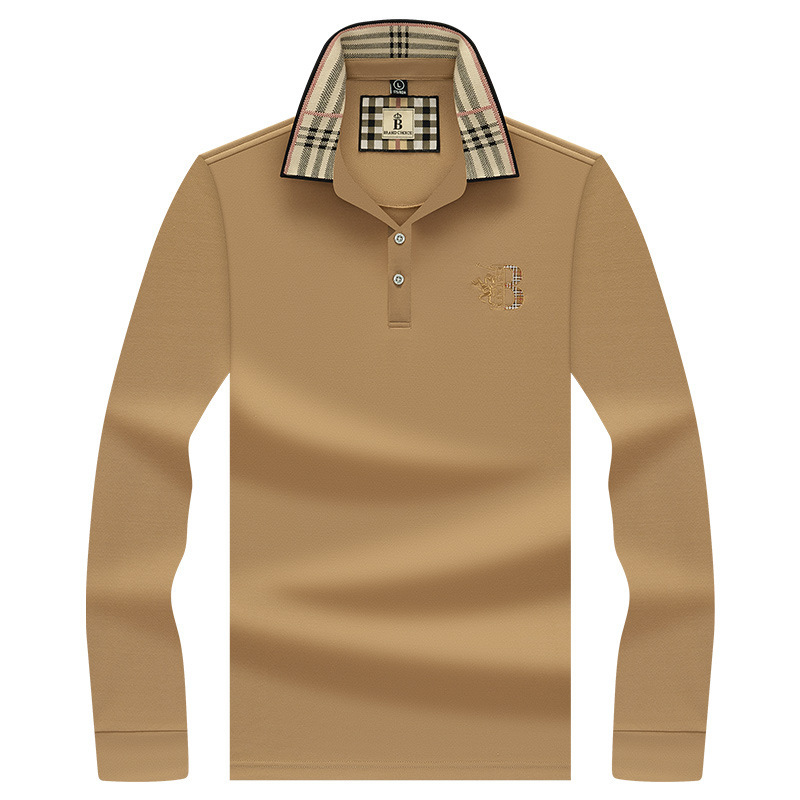 폴로 셔츠 남성 체크 칼라 이너 남성 폴로 셔츠 긴팔 티셔츠 비즈니스 캐주얼 자수
