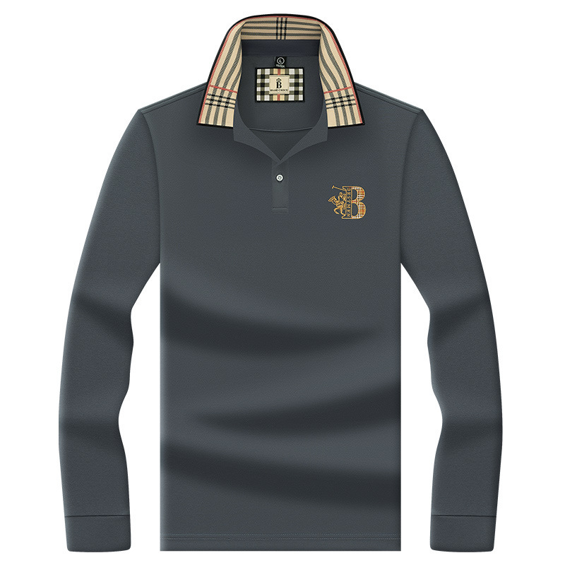 폴로 셔츠 남성 체크 칼라 이너 남성 폴로 셔츠 긴팔 티셔츠 비즈니스 캐주얼 자수