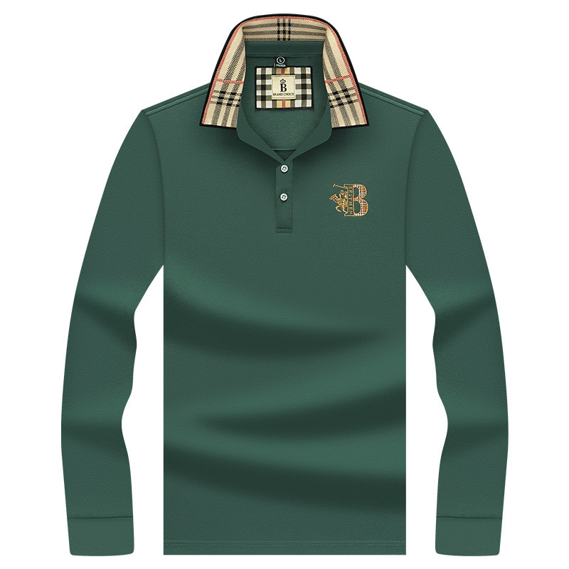 폴로 셔츠 남성 체크 칼라 이너 남성 폴로 셔츠 긴팔 티셔츠 비즈니스 캐주얼 자수
