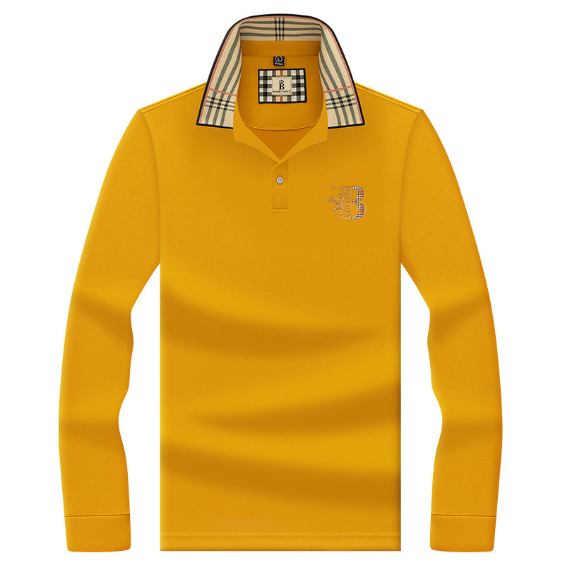폴로 셔츠 남성 체크 칼라 이너 남성 폴로 셔츠 긴팔 티셔츠 비즈니스 캐주얼 자수