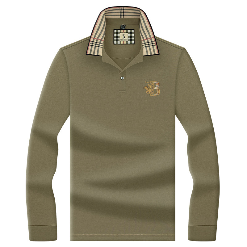 폴로 셔츠 남성 체크 칼라 이너 남성 폴로 셔츠 긴팔 티셔츠 비즈니스 캐주얼 자수