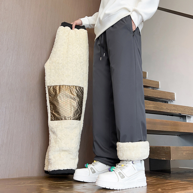 남성용 면바지 가을겨울 기모 도톰한 통 레깅스 슬랙스 겨울 보온 스웨이드 바지