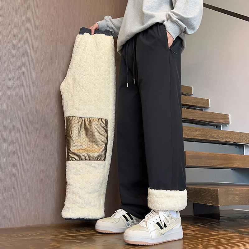 남성용 면바지 가을겨울 기모 도톰한 통 레깅스 슬랙스 겨울 보온 스웨이드 바지