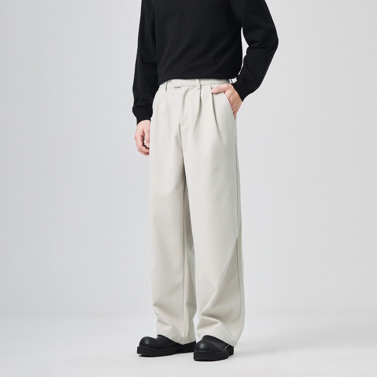 남성복 캐주얼 바지 가을과 겨울에 딱 떨어지는 루즈한 주름 없는 모직 바지