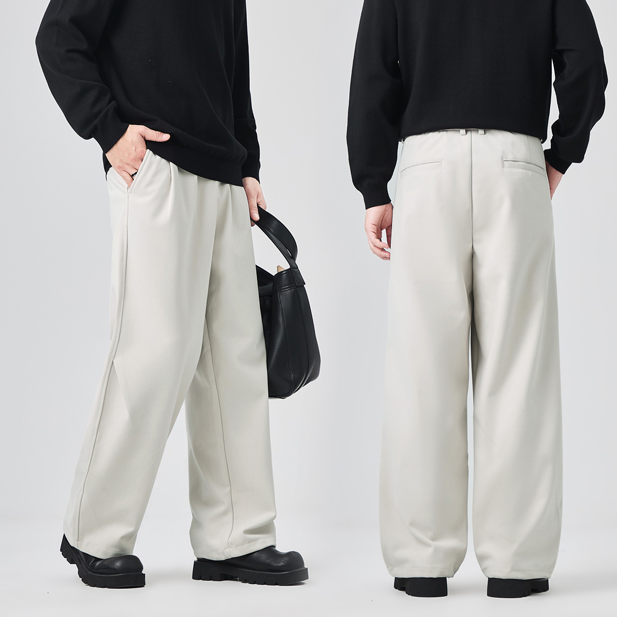 남성복 캐주얼 바지 가을과 겨울에 딱 떨어지는 루즈한 주름 없는 모직 바지