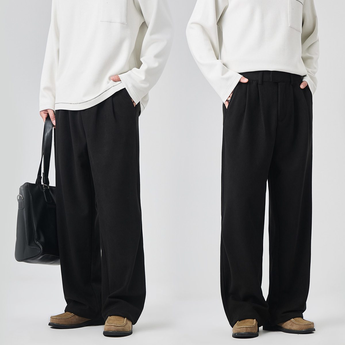 남성복 캐주얼 바지 가을과 겨울에 딱 떨어지는 루즈한 주름 없는 모직 바지