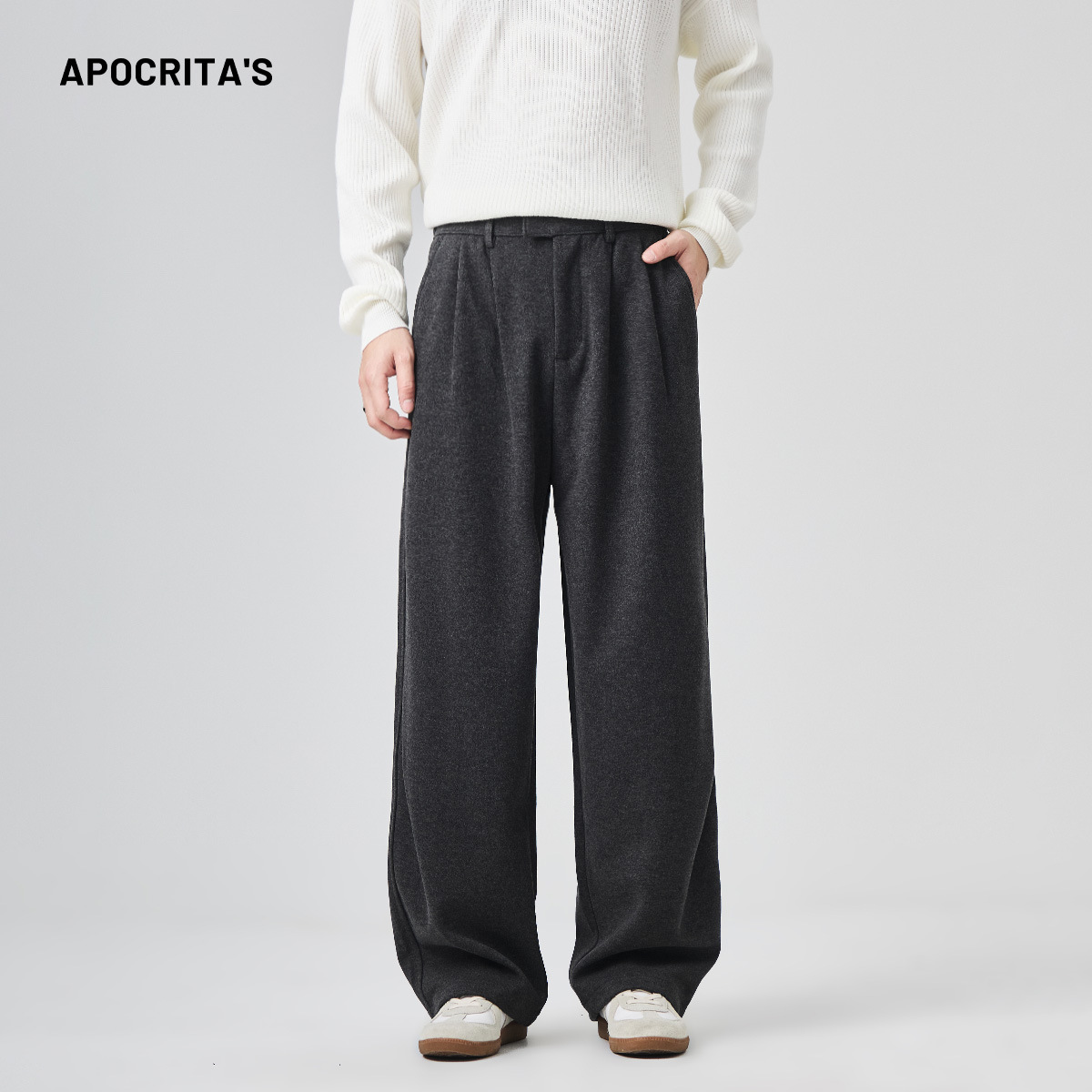 남성복 캐주얼 바지 가을과 겨울에 딱 떨어지는 루즈한 주름 없는 모직 바지