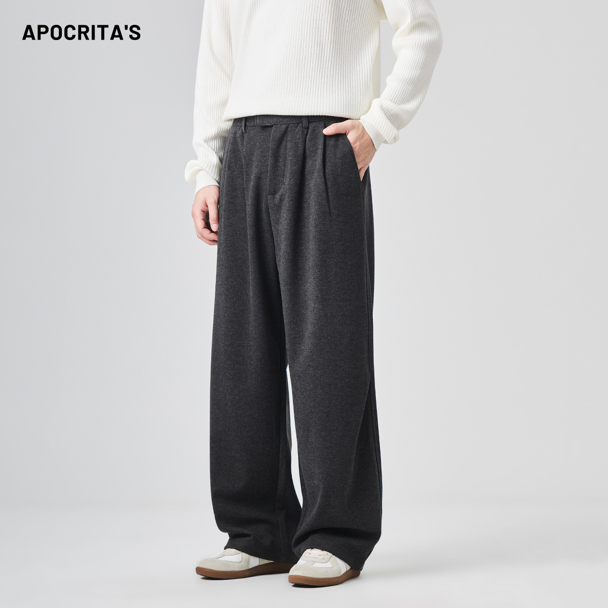 남성복 캐주얼 바지 가을과 겨울에 딱 떨어지는 루즈한 주름 없는 모직 바지