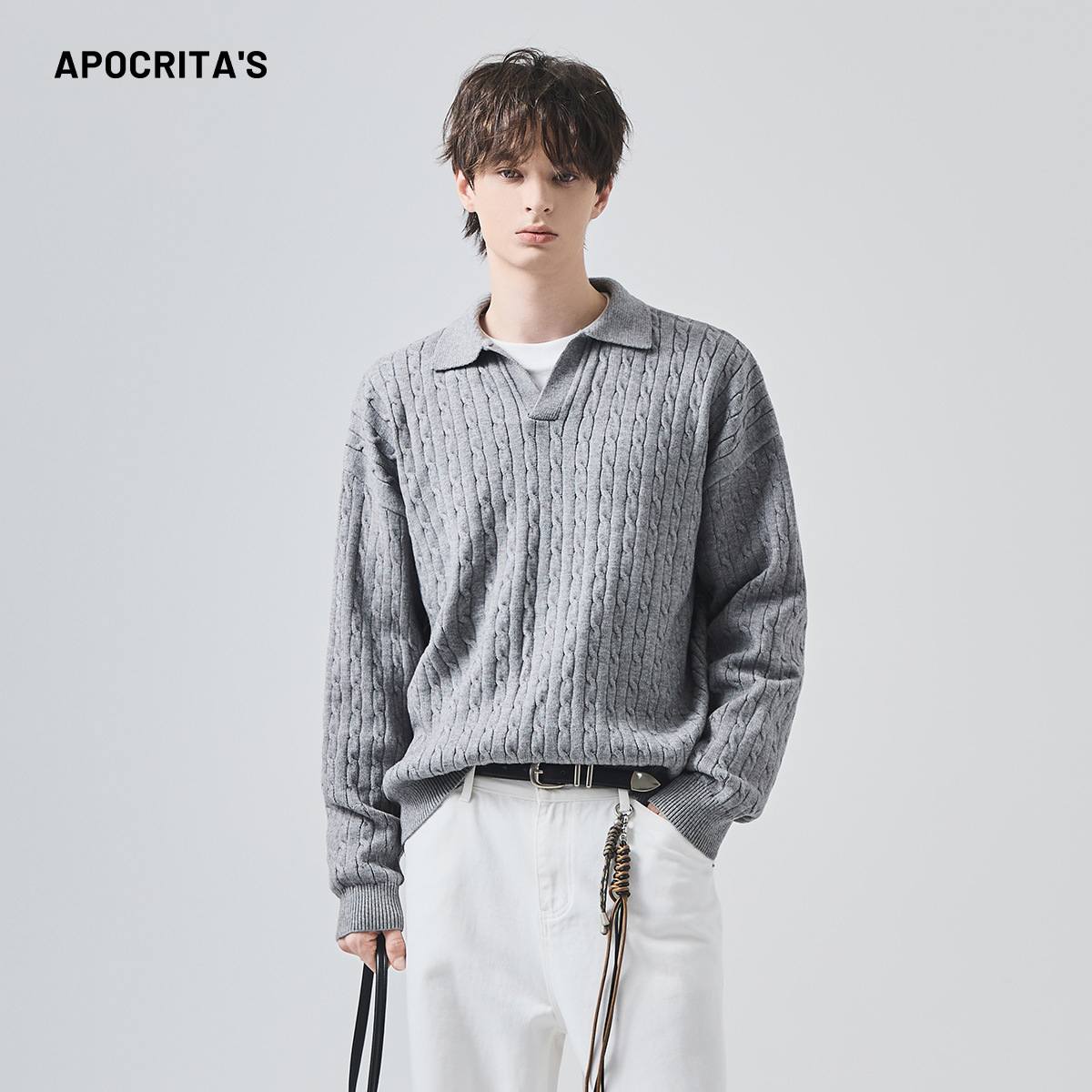 남성용 니트 남녀용 가을 겨울 고급스러움 나른한 폴로 터틀넥 트위드 니트 탑