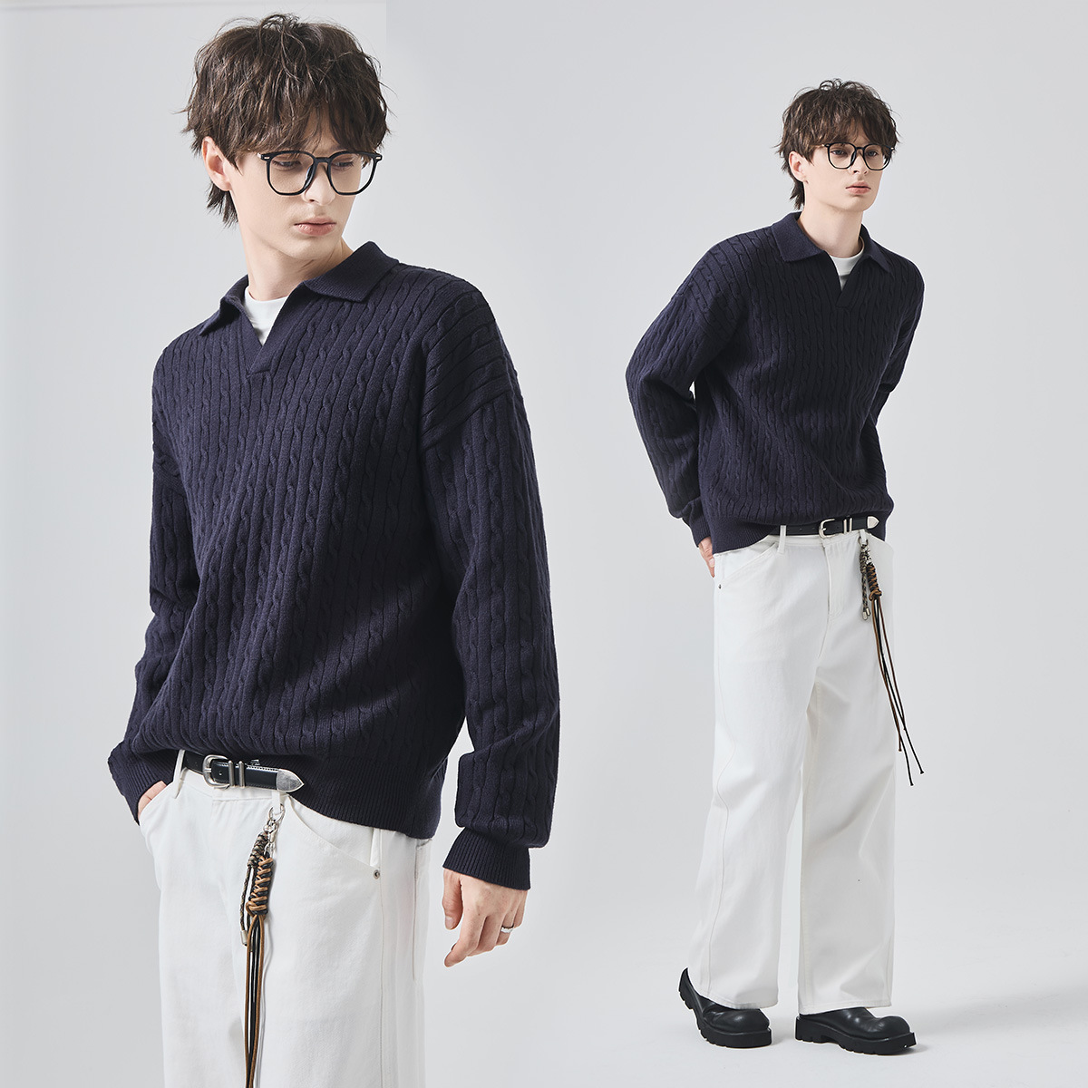 남성용 니트 남녀용 가을 겨울 고급스러움 나른한 폴로 터틀넥 트위드 니트 탑
