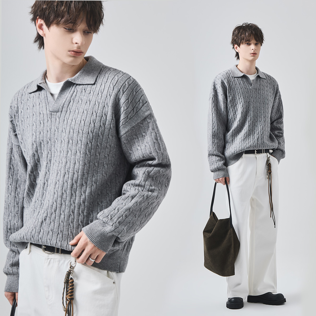 남성용 니트 남녀용 가을 겨울 고급스러움 나른한 폴로 터틀넥 트위드 니트 탑