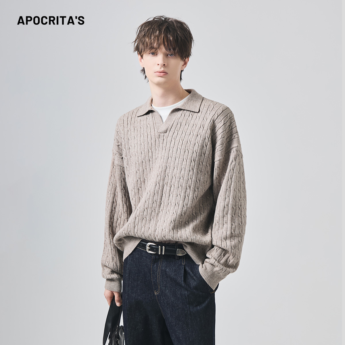 남성용 니트 남녀용 가을 겨울 고급스러움 나른한 폴로 터틀넥 트위드 니트 탑