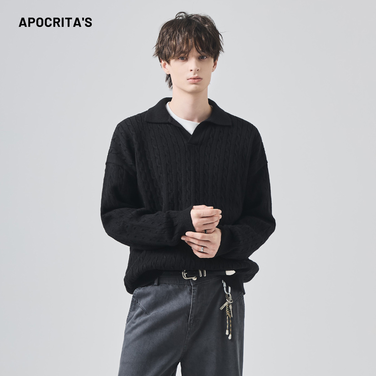 남성용 니트 남녀용 가을 겨울 고급스러움 나른한 폴로 터틀넥 트위드 니트 탑