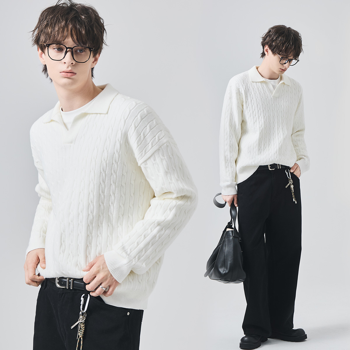 남성용 니트 남녀용 가을 겨울 고급스러움 나른한 폴로 터틀넥 트위드 니트 탑