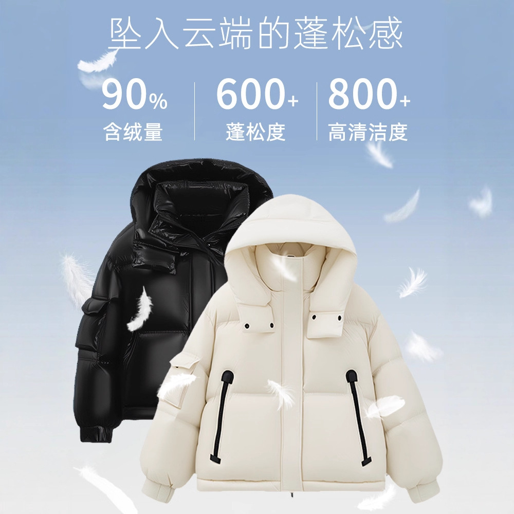 겨울옷 신상 여성복 패딩 후드 칼라식빵 점퍼 흰색 오리털 점퍼 반바지 신상