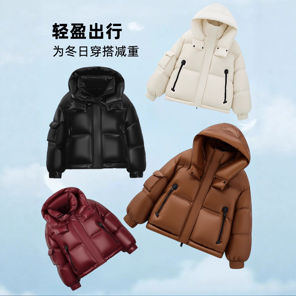 겨울옷 신상 여성복 패딩 후드 칼라식빵 점퍼 흰색 오리털 점퍼 반바지 신상