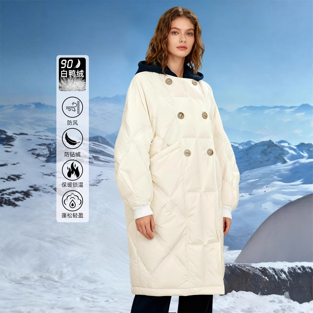 겨울 신상 패딩 2 벌 보온 90 화이트 오리털 비니 롱 패딩 점퍼