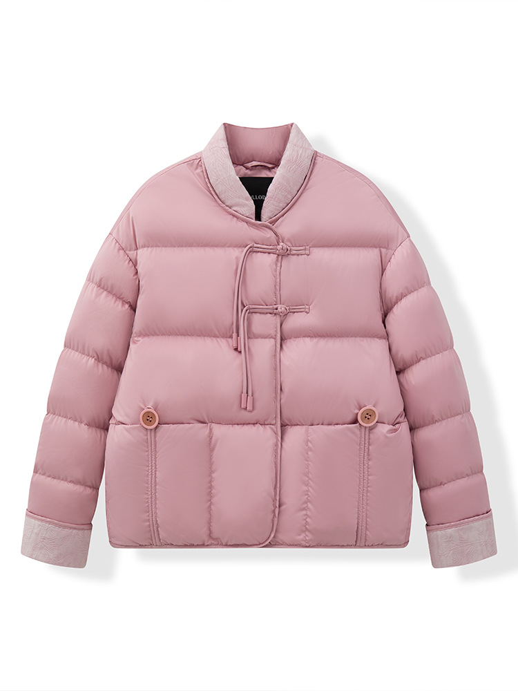 화이트 구스다운 패딩 국풍 레트로 자카드 신상 단추 페미네이션 아우터 쇼트 겨울