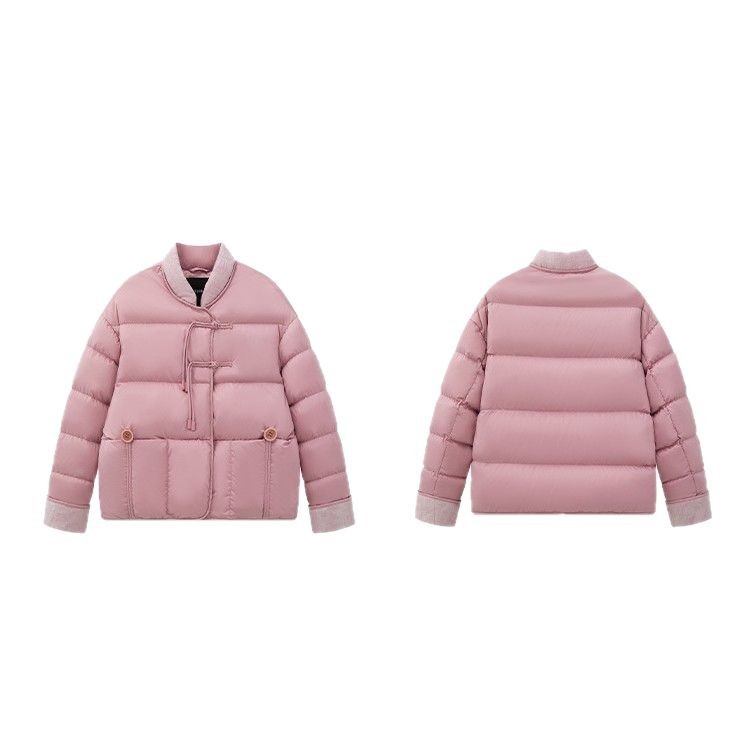 화이트 구스다운 패딩 국풍 레트로 자카드 신상 단추 페미네이션 아우터 쇼트 겨울