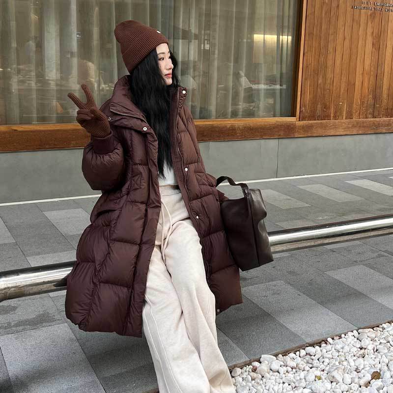 2025 겨울 신상품 여성 미들 기장의 하이엔드 90 화이트 오리털 퍼프 박시하고 날씬해